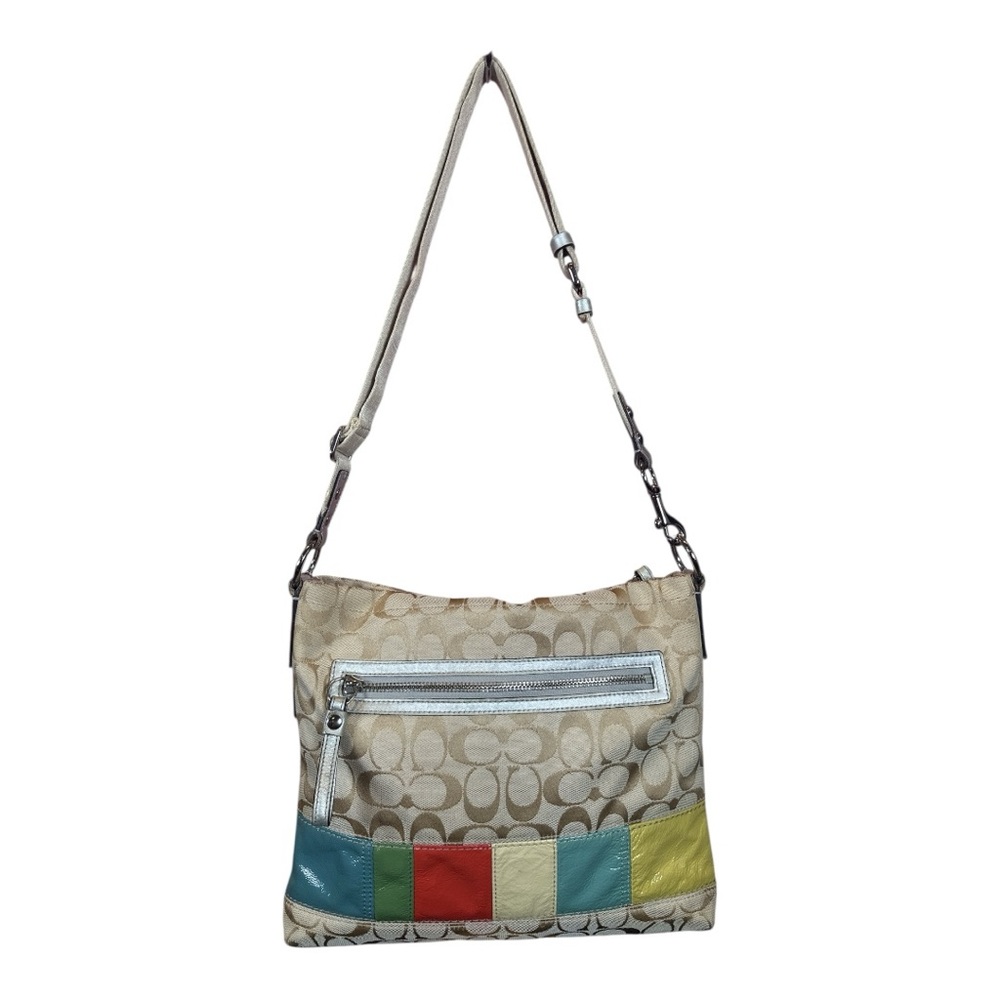 COACH Signature C Jacquard Tan Patchwork Stripe Shoulder Bag EUC - Picture 4 of 14